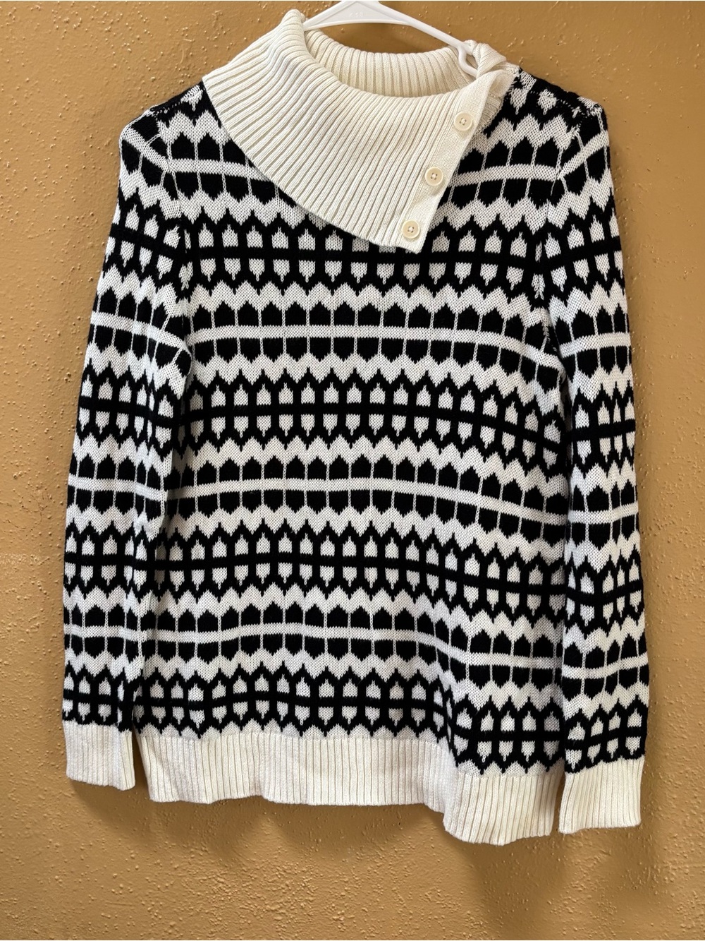 NWT Talbots Geometric Print Button Cowl Neck Knit Sweater - Size P petite